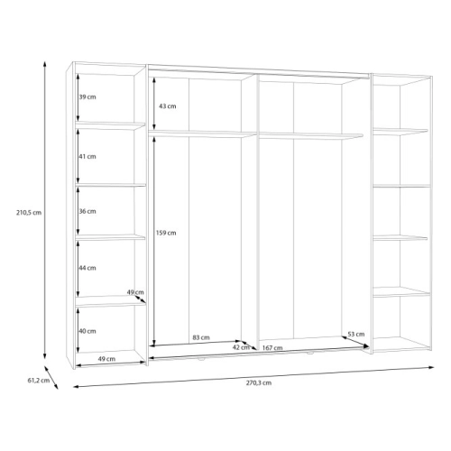 Szafa ubraniowa 270 cm Przesuwna Kolor Czarno / Biały